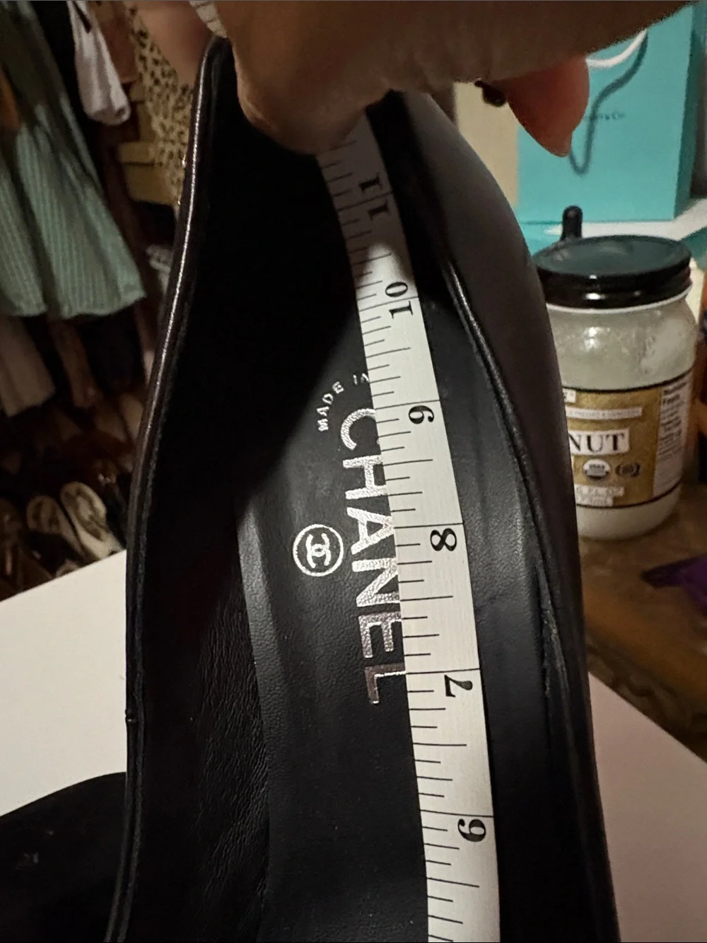 CHANEL black leather